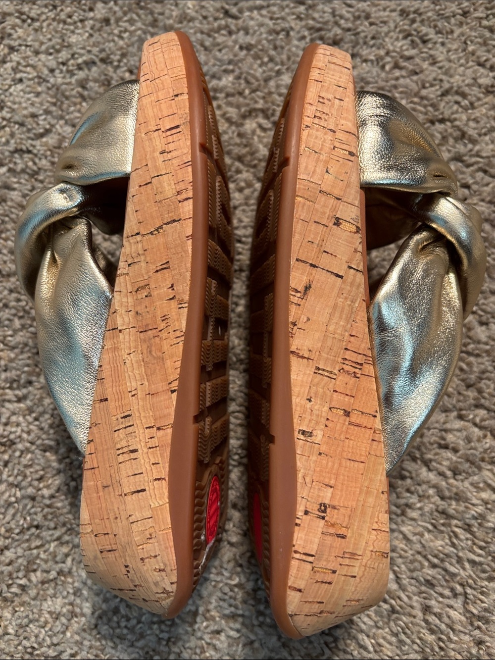 Fitflop F-Mode Leather Twist Platino Gold Cork Slide Sandal Size 6 - Picture 7 of 10